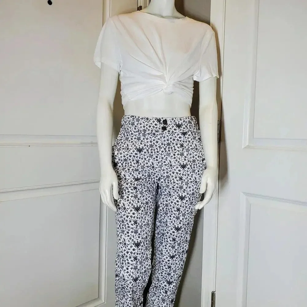NWT INC Women's White Pocketed Joggers Elastic Waistband Cuffs Printed Pants - Picture 14 of 17